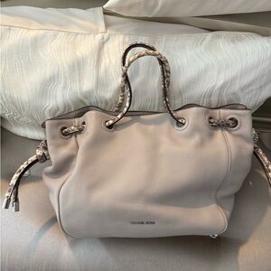 Michael Kors Light Taupe Pebbled Leather Drawstring Tote